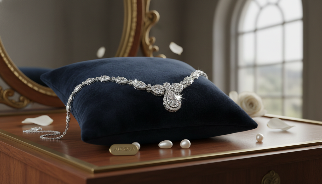 Fine jewellery displayed in an elegant, softly lit setting