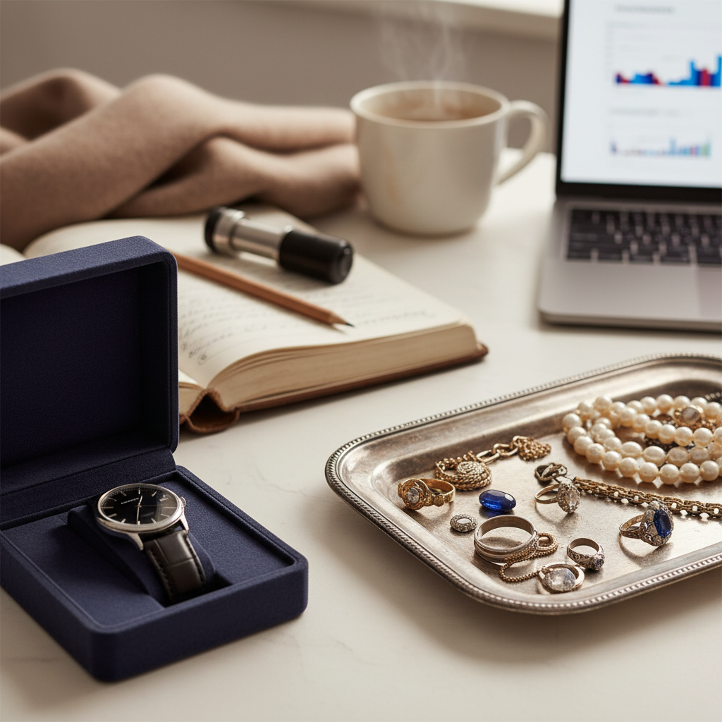 Luxury watches and fine jewellery during careful evaluation